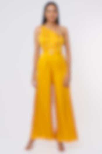 Yellow Satin Organza Jumpsuit by Ease