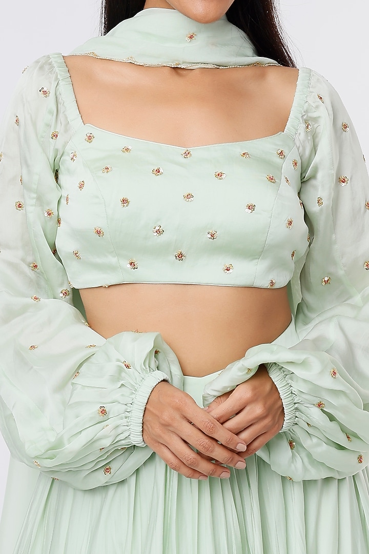 Aqua Satin Organza Wedding Lehenga Set by Ease at Pernia's Pop Up Shop