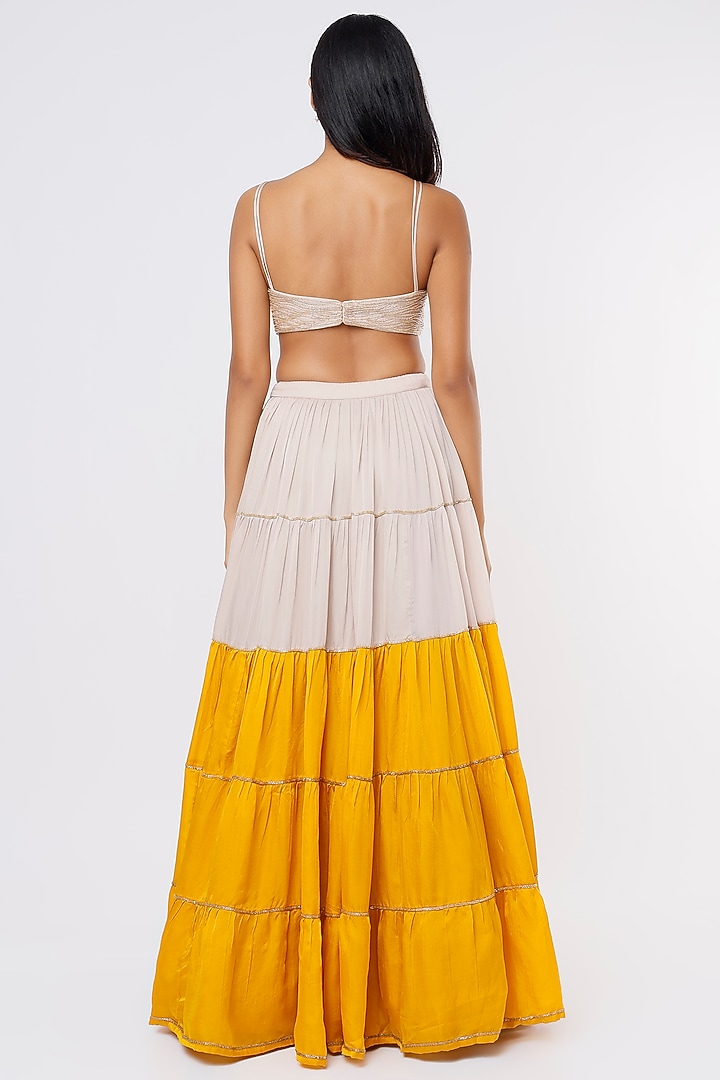Ivory & Mustard Organza Wedding Lehenga Set by Ease at Pernia's Pop Up Shop
