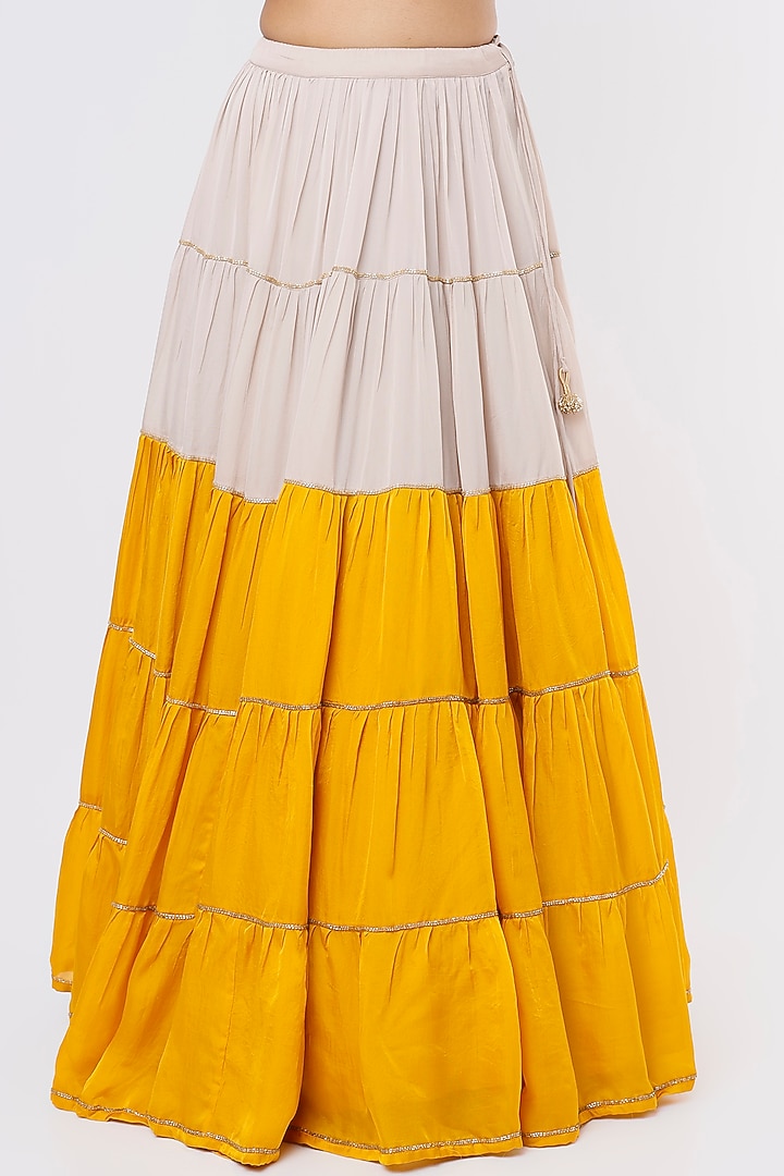 Ivory & Mustard Organza Wedding Lehenga Set by Ease at Pernia's Pop Up Shop