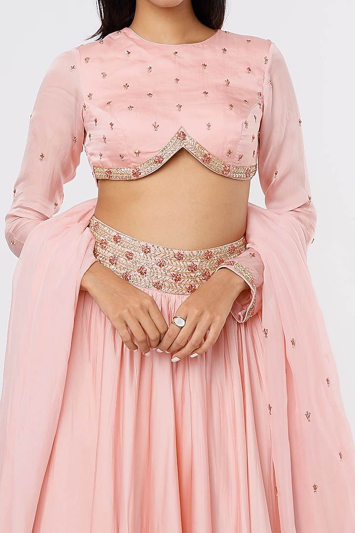 Baby Pink Embroidered Wedding Lehenga Set by Ease at Pernia's Pop Up Shop