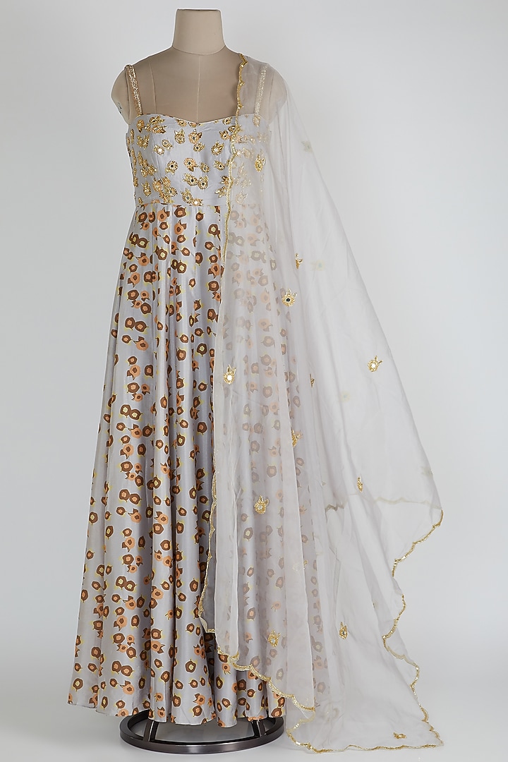 Lilac Floral Corset Wedding Anarkali With Dupatta by Ease at Pernia's Pop Up Shop