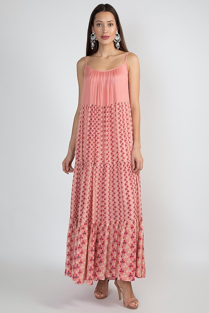 Pink Printed Tiered Dress by Ease