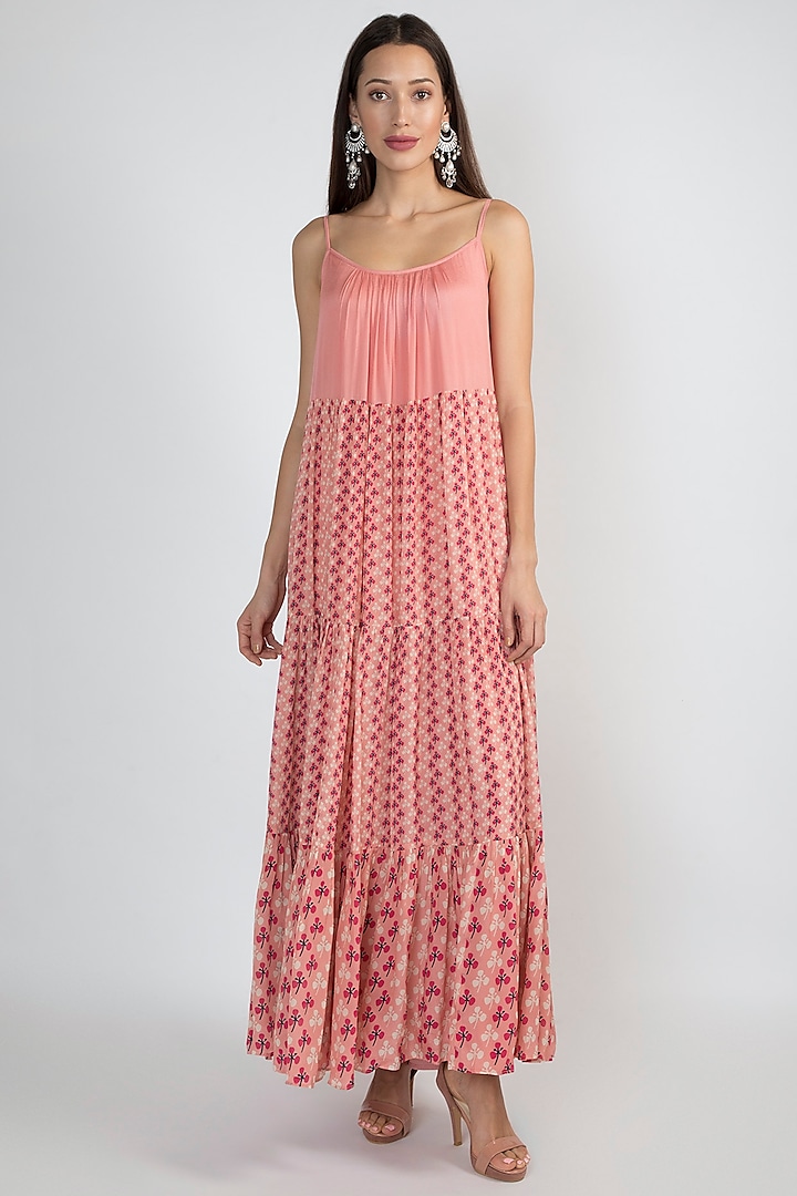 Pink Printed Tiered Dress by Ease at Pernia's Pop Up Shop