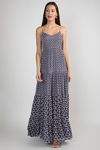 Blue Tiered Dress With Print by Ease