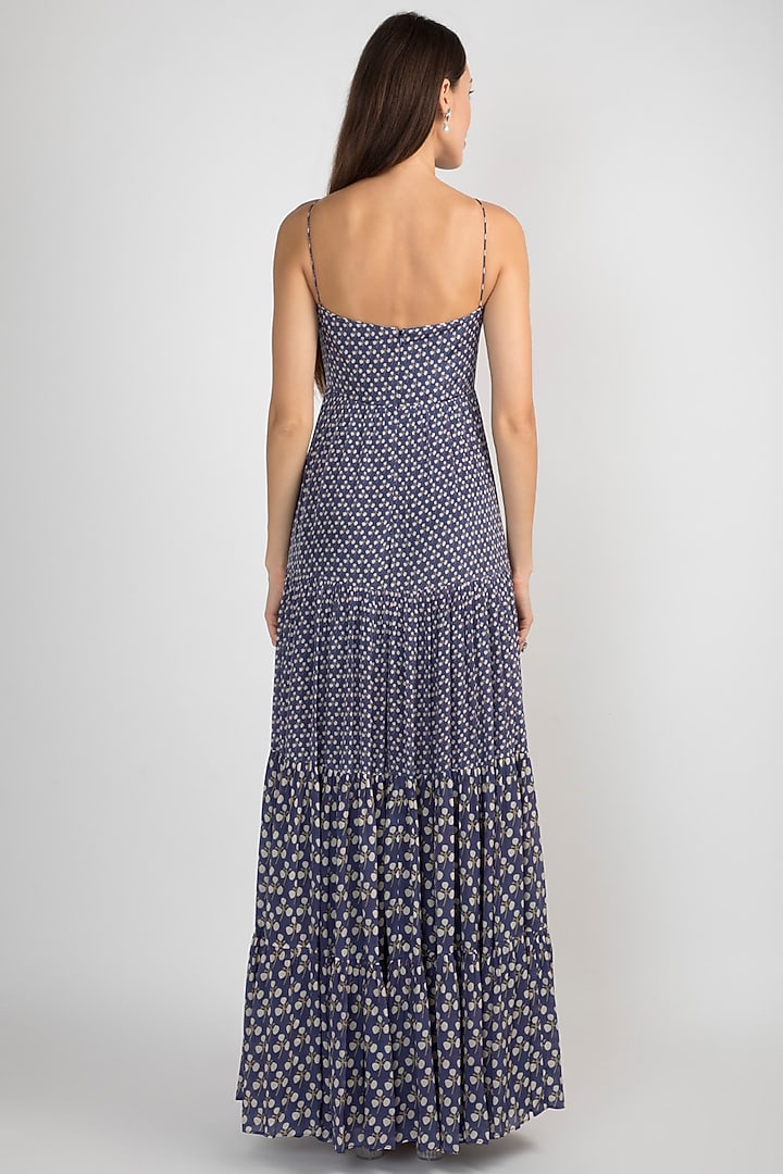 Blue Tiered Summer Dress With Print by Ease at Pernia's Pop Up Shop