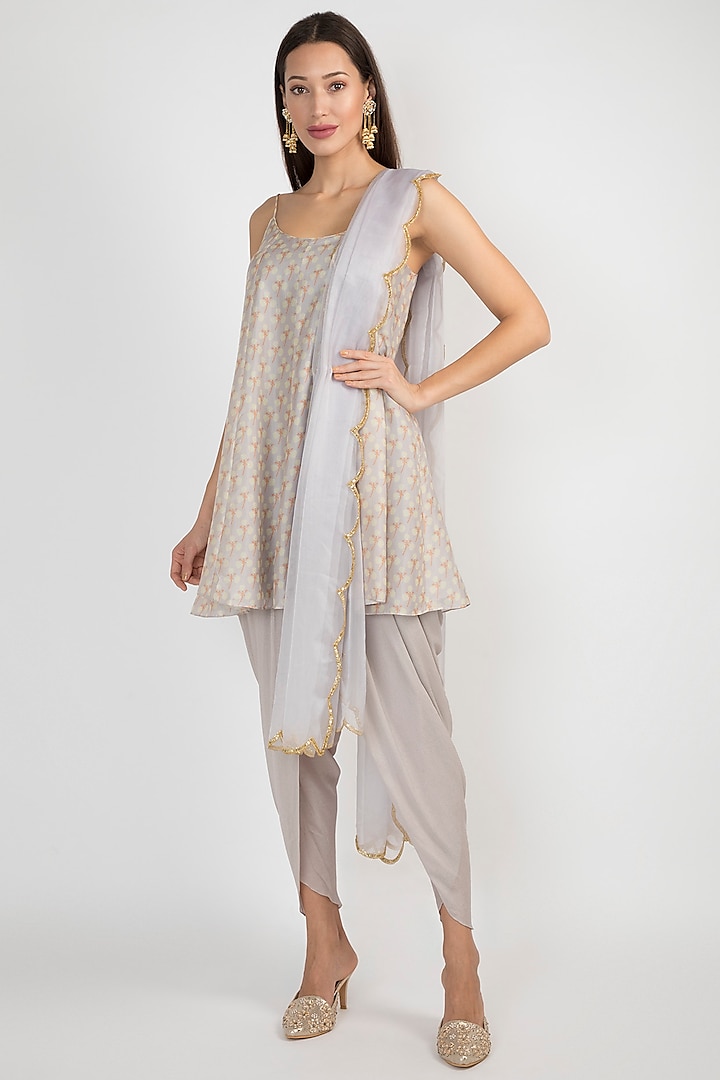 Light Lilac Embroidered & Printed Kurta Set by Ease