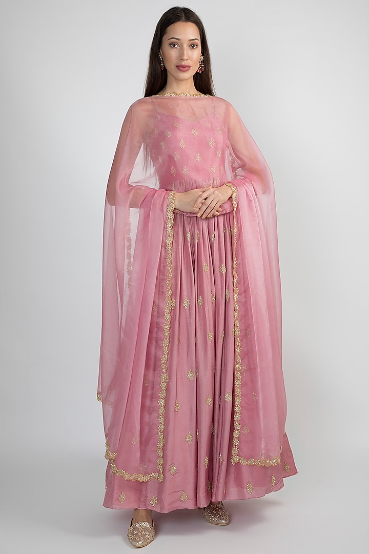 Light Purple Embroidered Anarkali With Dupatta by Ease