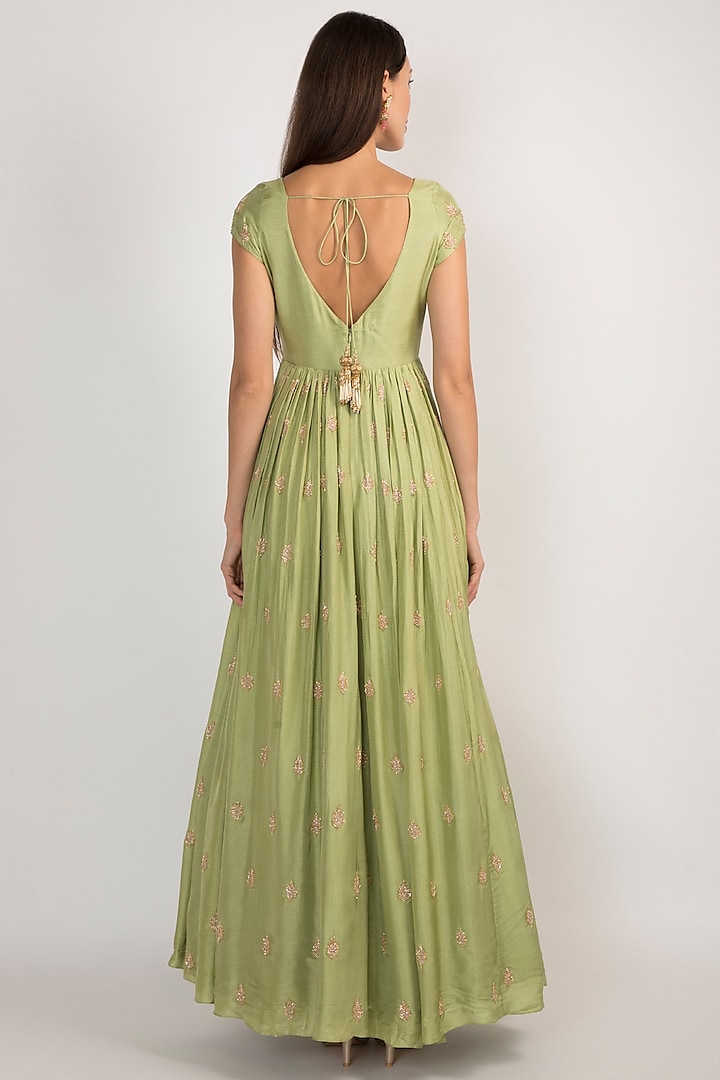 Pista Green Embroidered Wedding Anarkali With Dupatta by Ease at Pernia's Pop Up Shop