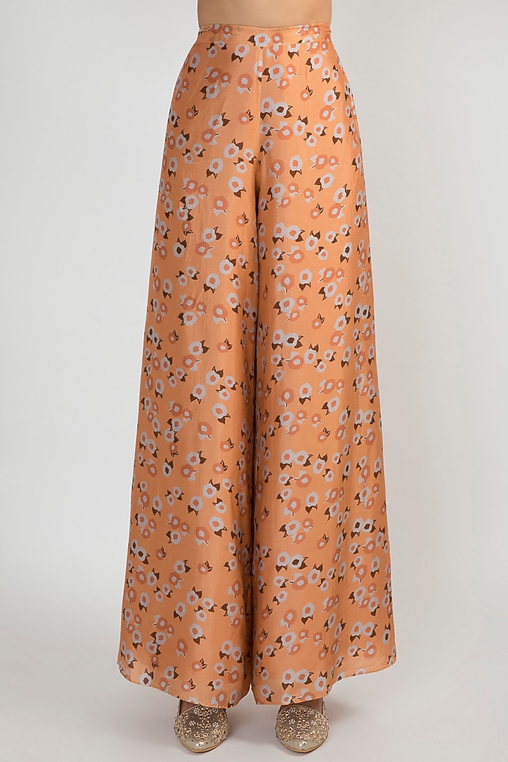 Light Lilac Printed Crop Top With Jacket & Peach Pants by Ease at Pernia's Pop Up Shop