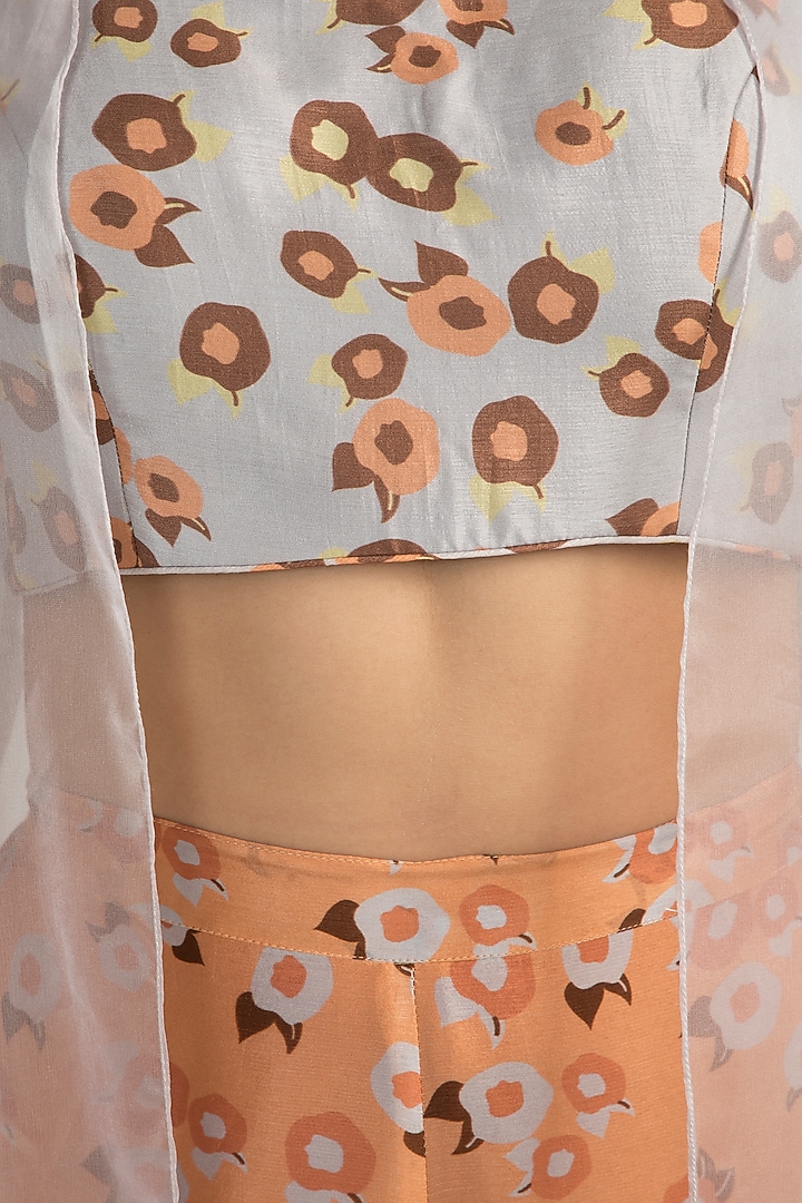 Light Lilac Printed Crop Top With Jacket & Peach Pants by Ease at Pernia's Pop Up Shop