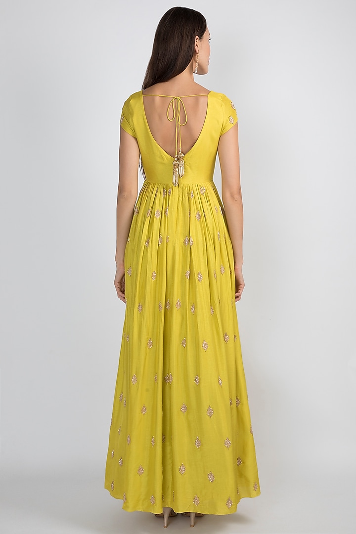 Lime Green Embroidered Wedding Anarkali With Dupatta by Ease at Pernia's Pop Up Shop