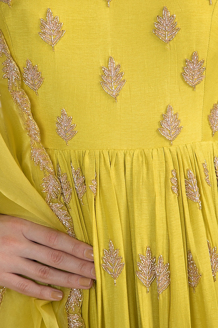 Lime Green Embroidered Wedding Anarkali With Dupatta by Ease at Pernia's Pop Up Shop