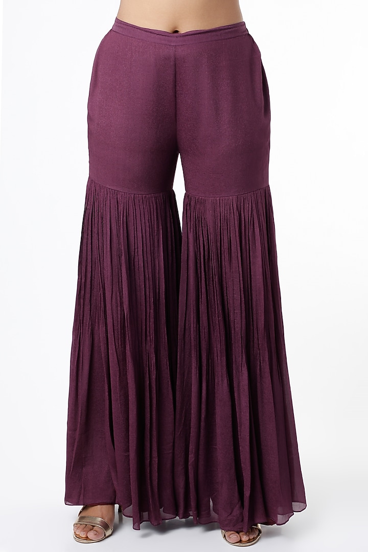 Dark Purple Crepe Wedding Sharara Set by Ease at Pernia's Pop Up Shop