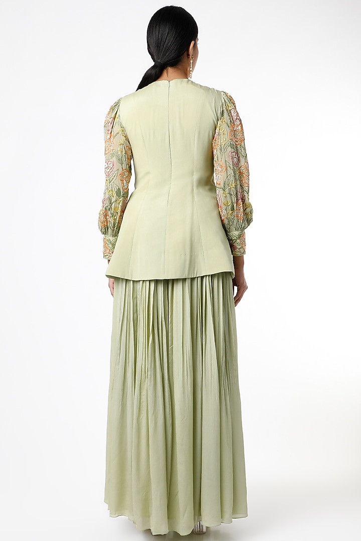 Pista Green Crepe Wedding Sharara Set by Ease at Pernia's Pop Up Shop