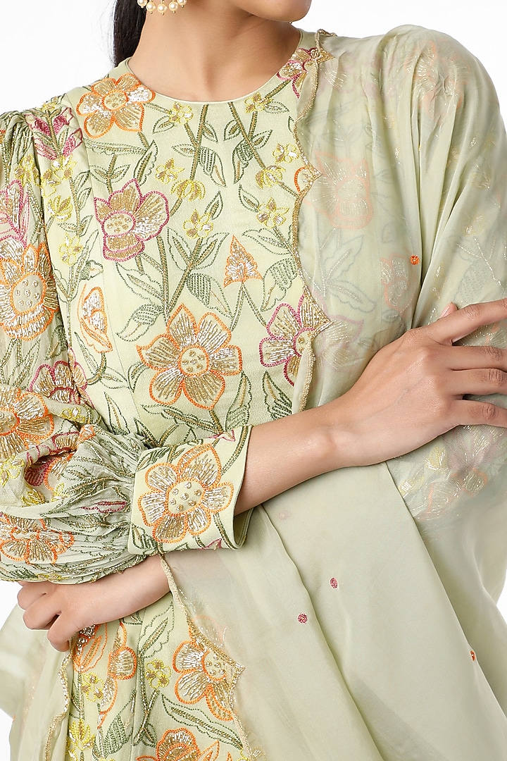 Pista Green Crepe Wedding Sharara Set by Ease at Pernia's Pop Up Shop
