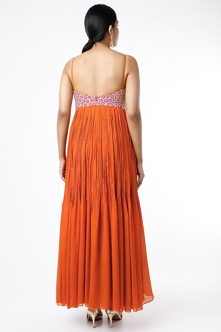 Orange Aari Embroidered Scalloped Wedding Anarkali Set by Ease at Pernia's Pop Up Shop