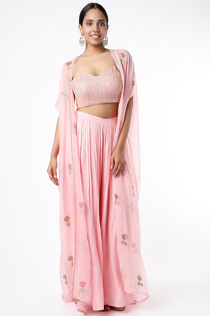 Blush Pink Crepe Wedding Sharara Set by Ease at Pernia's Pop Up Shop