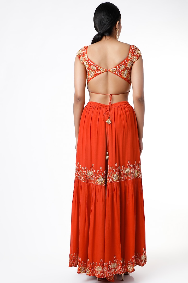Rust Orange Aari Embroidered Wedding Sharara Set by Ease at Pernia's Pop Up Shop