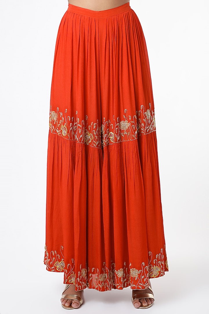Rust Orange Aari Embroidered Wedding Sharara Set by Ease at Pernia's Pop Up Shop