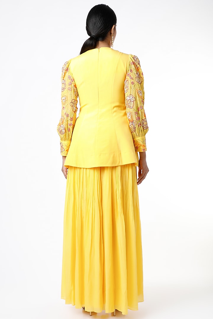 Pale Yellow Crepe Wedding Sharara Set by Ease at Pernia's Pop Up Shop