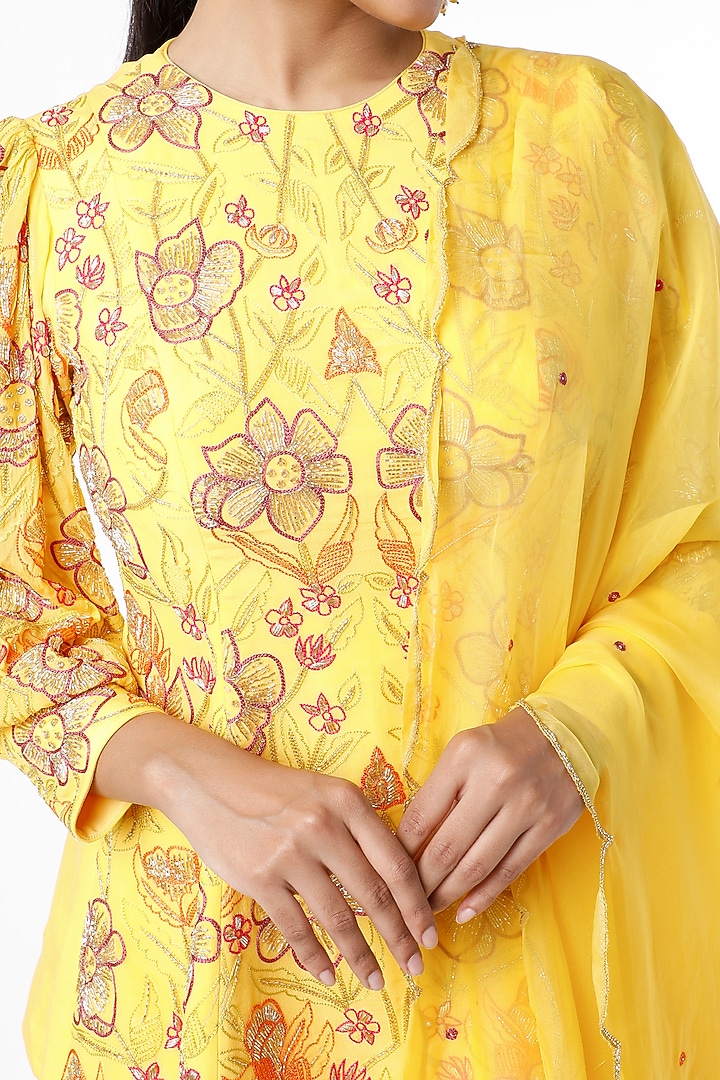 Pale Yellow Crepe Wedding Sharara Set by Ease at Pernia's Pop Up Shop