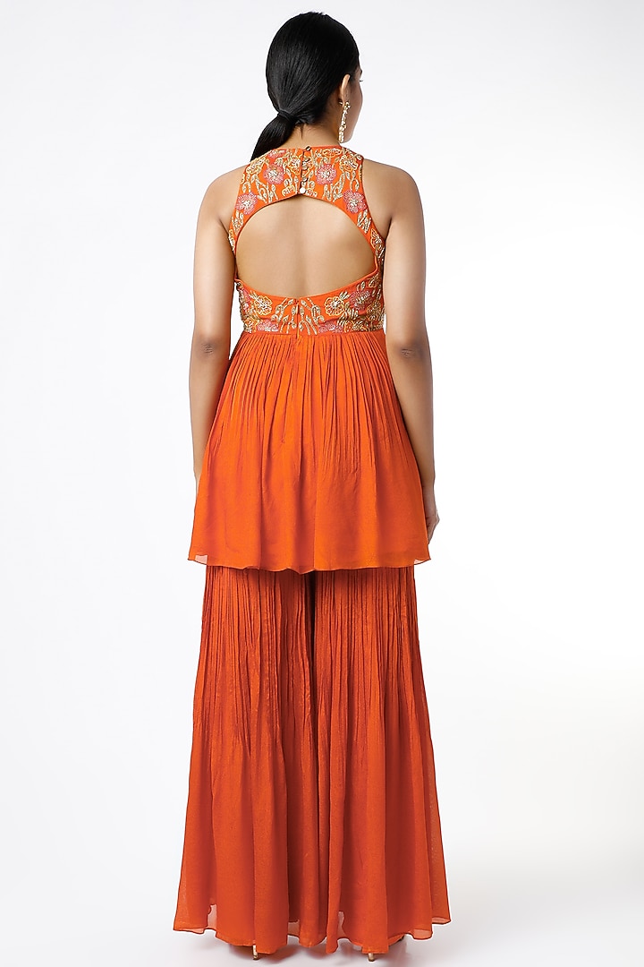 Orange Crepe Wedding Sharara Set by Ease at Pernia's Pop Up Shop