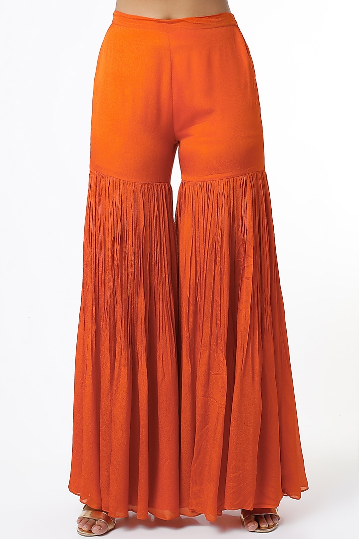Orange Crepe Wedding Sharara Set by Ease at Pernia's Pop Up Shop