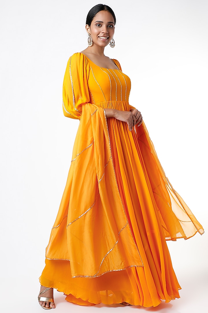 Mango Yellow Aari Embroidered Anarkali Set Design by Ease at Pernia's ...