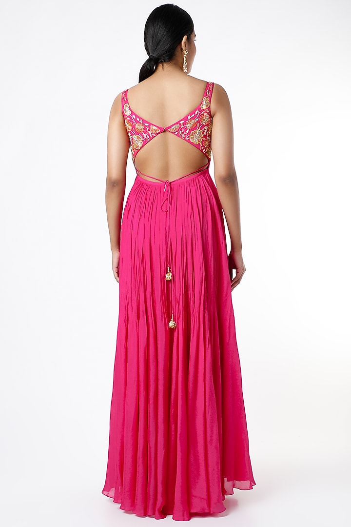 Fuchsia Aari Embroidered Wedding Anarkali Set by Ease at Pernia's Pop Up Shop