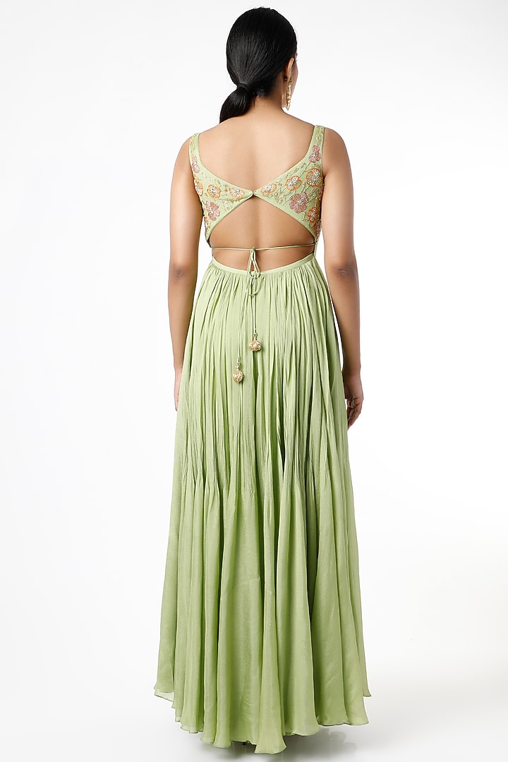 Pista Green Aari Embroidered Wedding Anarkali Set by Ease at Pernia's Pop Up Shop