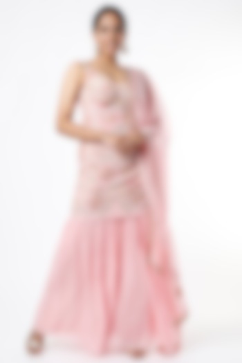 Baby Pink Crepe Wedding Sharara Set by Ease at Pernia's Pop Up Shop