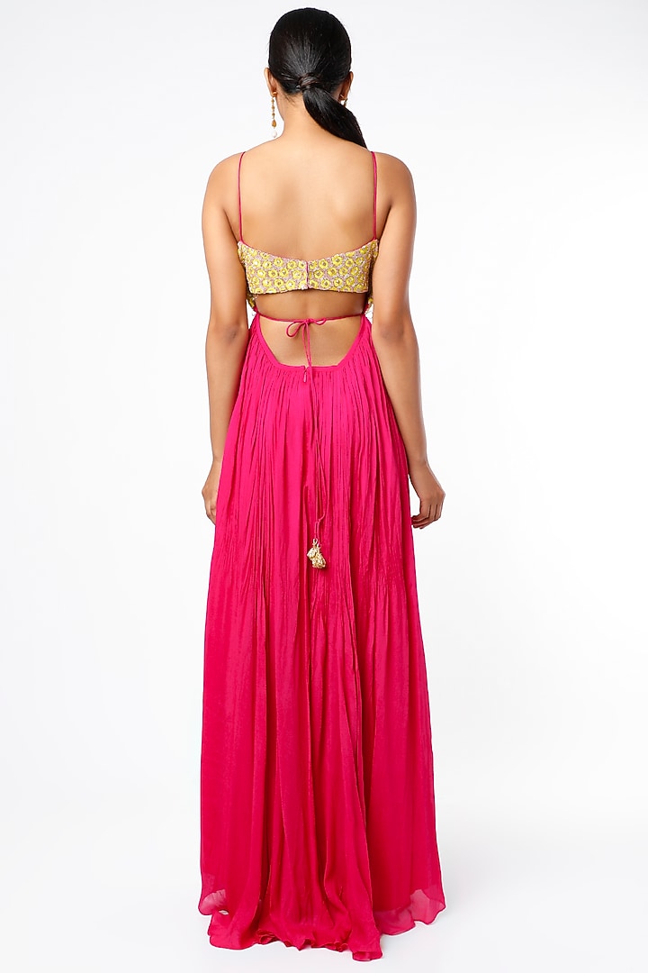 Rani Pink Aari Embroidered Wedding Anarkali Set by Ease at Pernia's Pop Up Shop