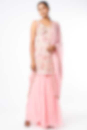 Baby Pink Crepe & Viscose Organza Wedding Sharara Set by Ease at Pernia's Pop Up Shop