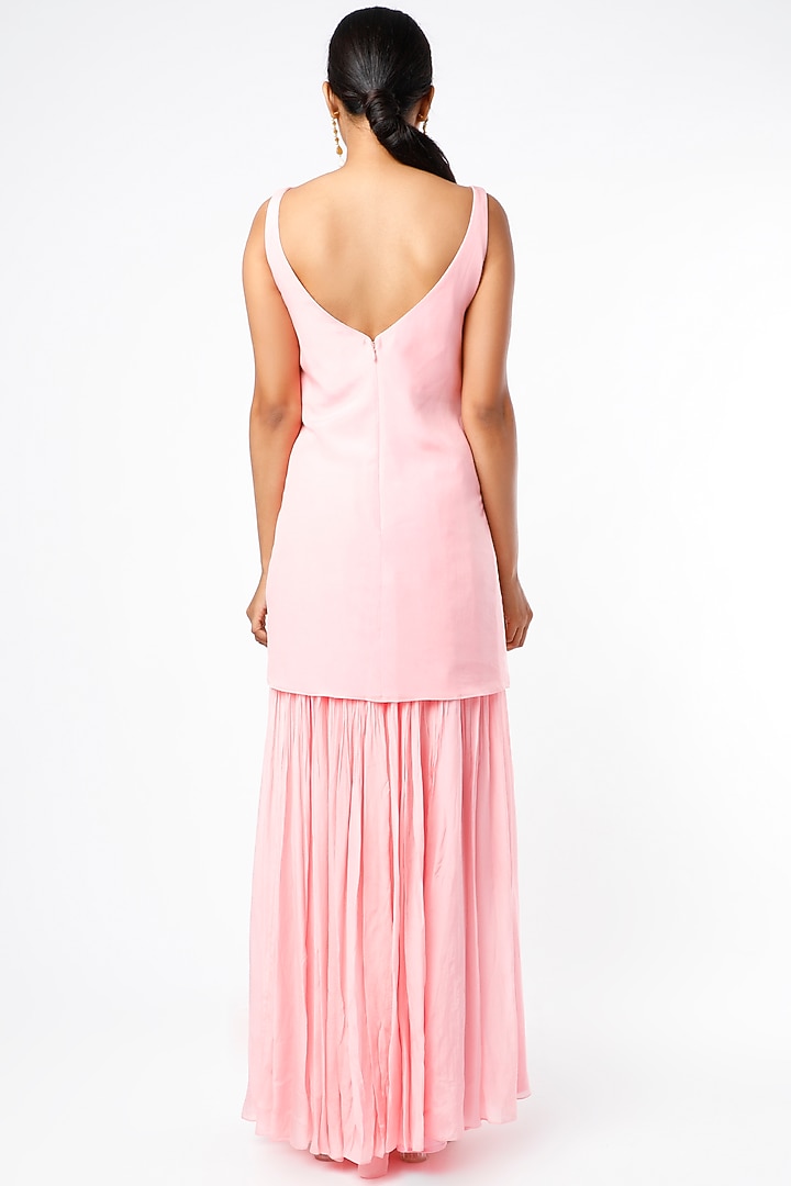 Baby Pink Crepe & Viscose Organza Wedding Sharara Set by Ease at Pernia's Pop Up Shop