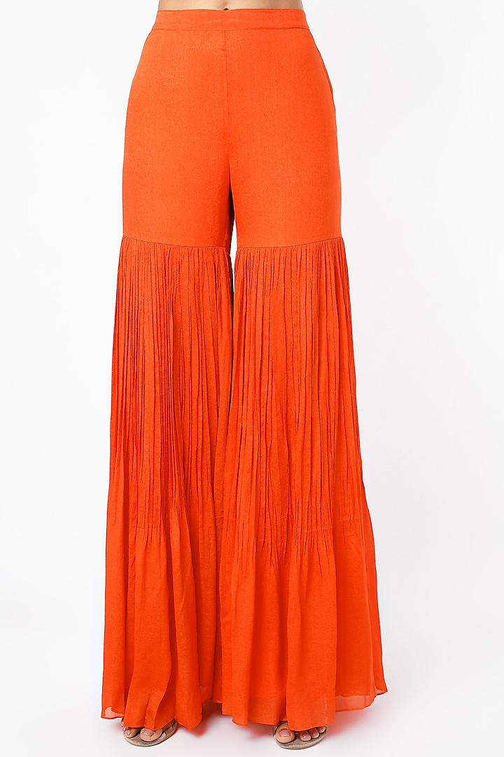 Blaze Orange Viscose Organza Wedding Sharara Set by Ease at Pernia's Pop Up Shop