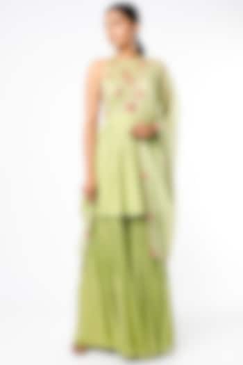 Pista Green Viscose Organza Sharara Set by Ease at Pernia's Pop Up Shop