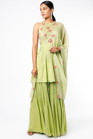Pista Green Viscose Organza Sharara Set by Ease