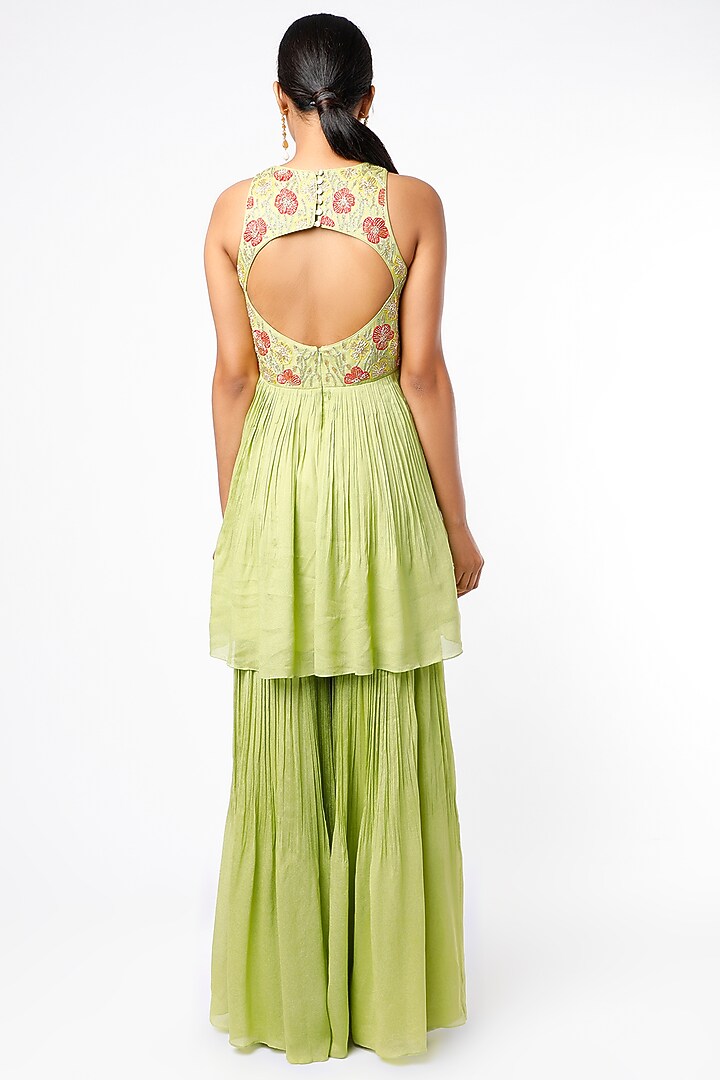 Pista Green Viscose Organza Wedding Sharara Set by Ease at Pernia's Pop Up Shop