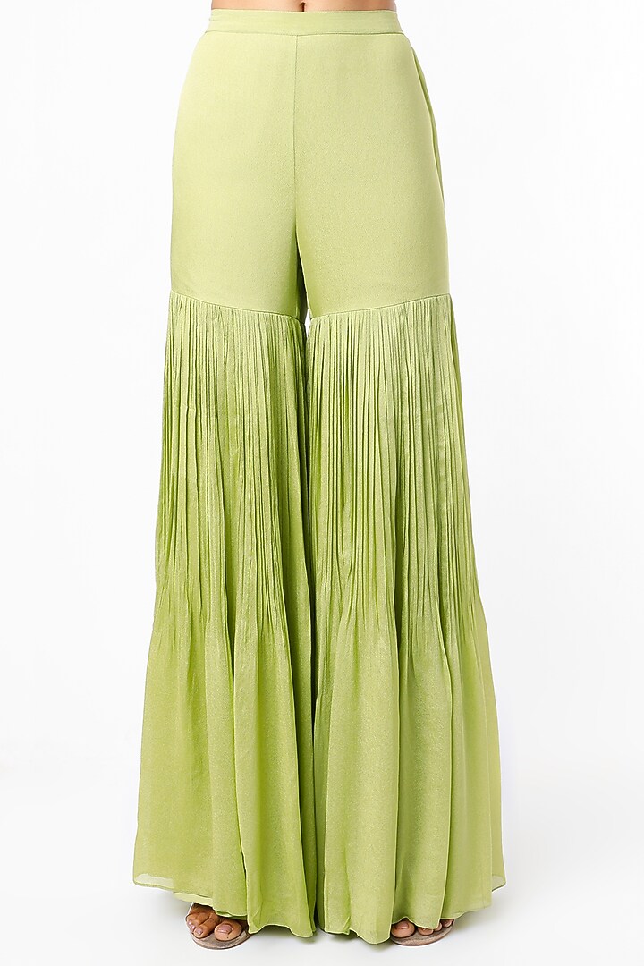 Pista Green Viscose Organza Wedding Sharara Set by Ease at Pernia's Pop Up Shop