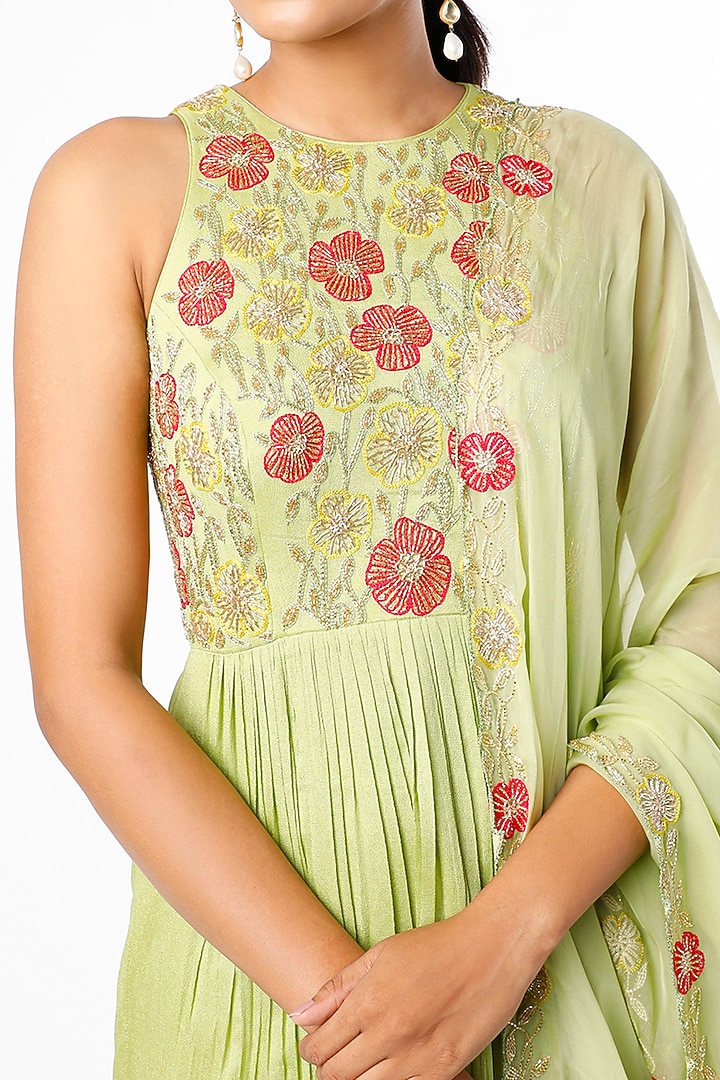Pista Green Viscose Organza Wedding Sharara Set by Ease at Pernia's Pop Up Shop