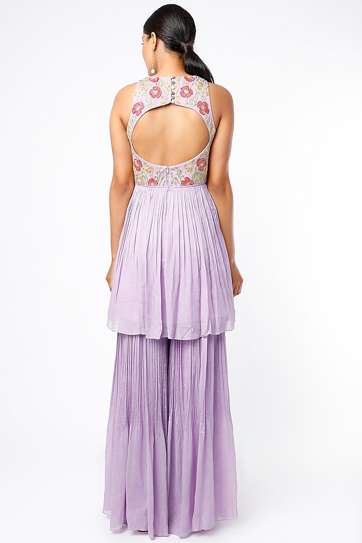 Lilac Crepe & Viscose Organza Wedding Sharara Set by Ease at Pernia's Pop Up Shop
