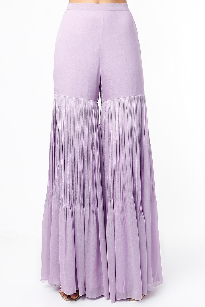 Lilac Crepe & Viscose Organza Wedding Sharara Set by Ease at Pernia's Pop Up Shop