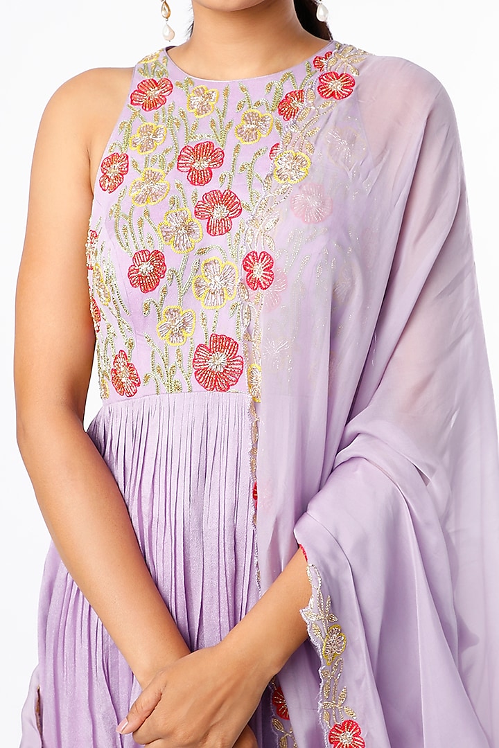 Lilac Crepe & Viscose Organza Wedding Sharara Set by Ease at Pernia's Pop Up Shop