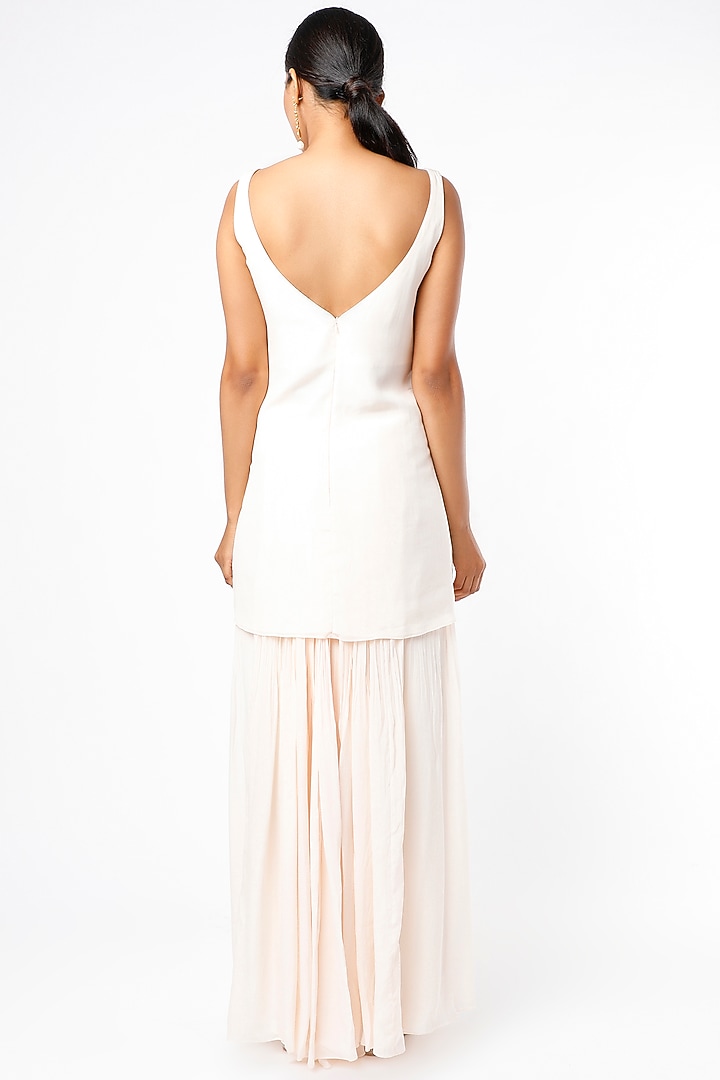 Blush Pink Crepe & Viscose Organza Wedding Sharara Set by Ease at Pernia's Pop Up Shop