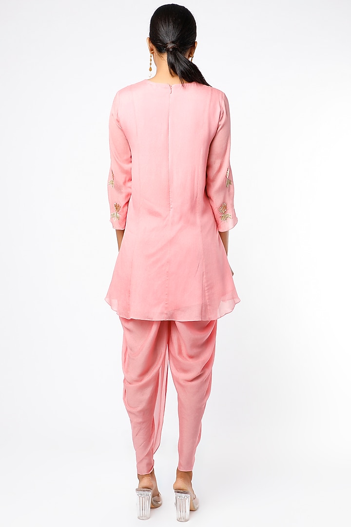 Soft Pink Crepe & Viscose Organza Dhoti Set by Ease at Pernia's Pop Up Shop