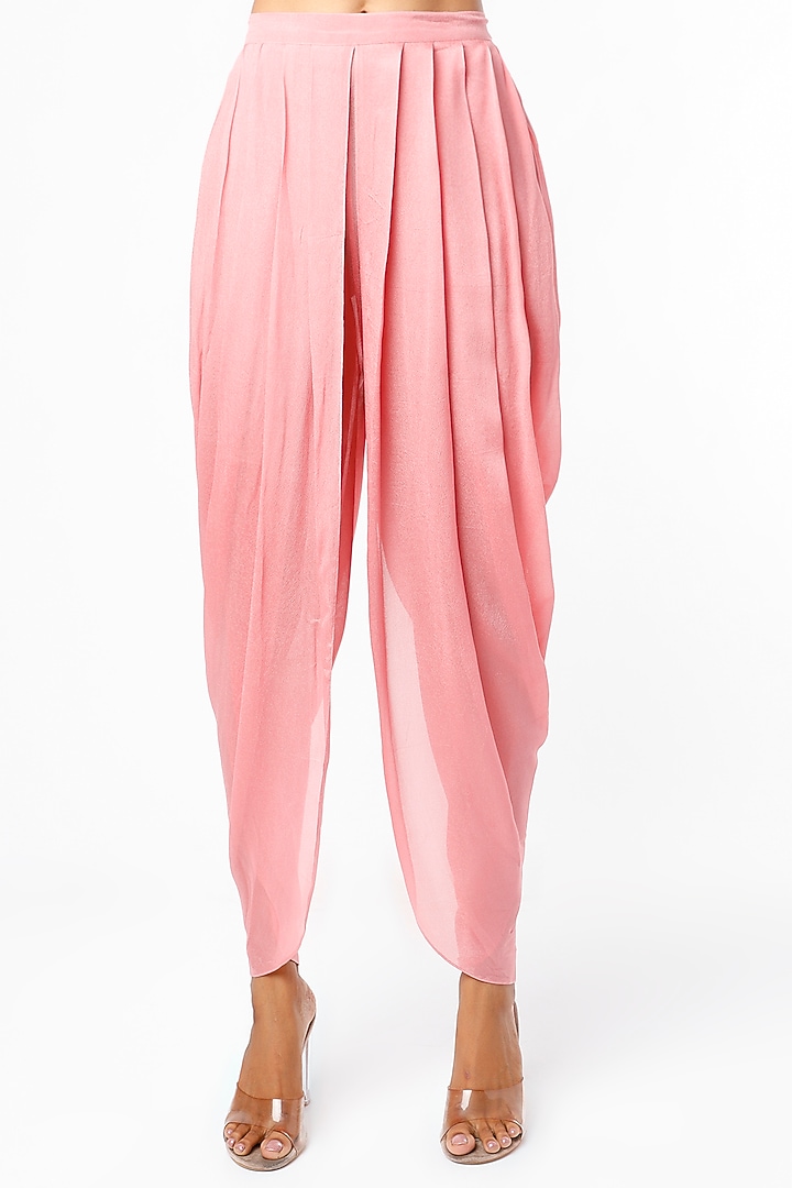 Soft Pink Crepe & Viscose Organza Dhoti Set by Ease at Pernia's Pop Up Shop