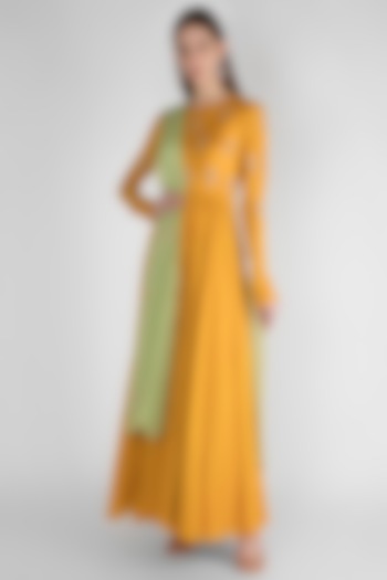 Mustard Yellow Embroidered Anarkali With Dupatta by Ease