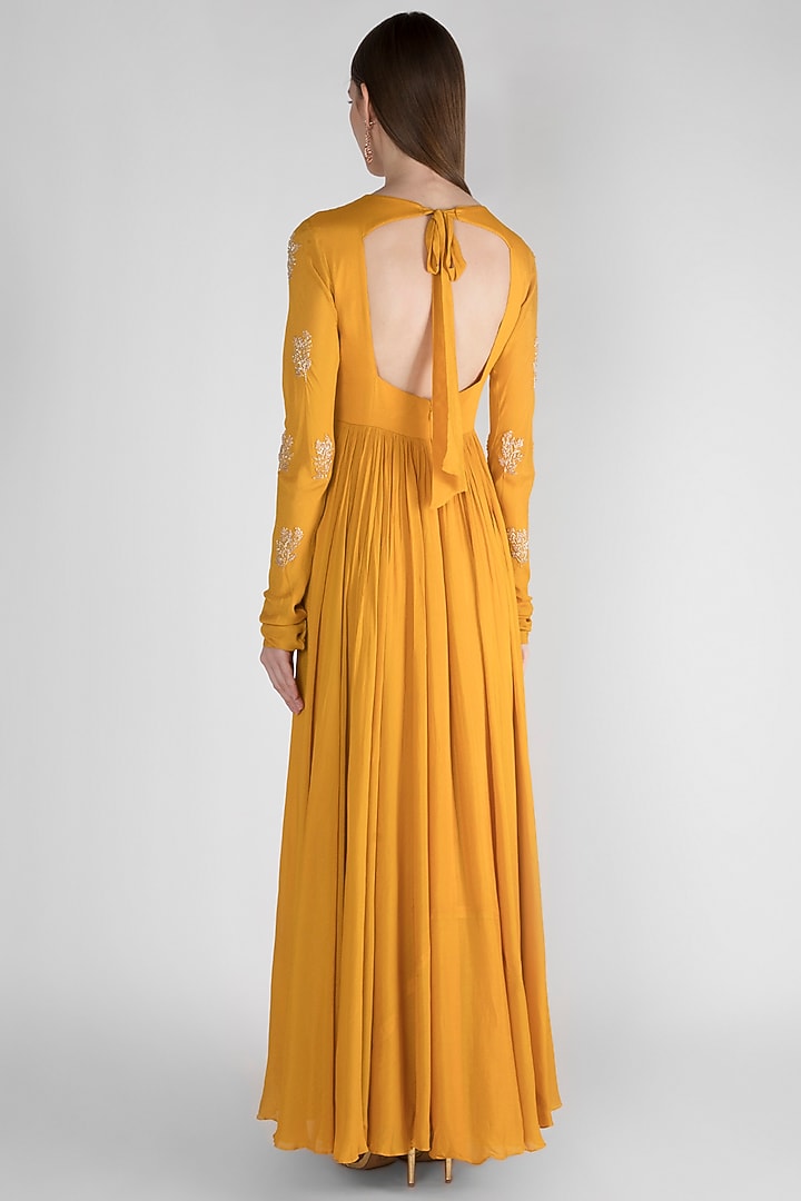 Mustard Yellow Embroidered Anarkali Set with Palazzo & Dupatta