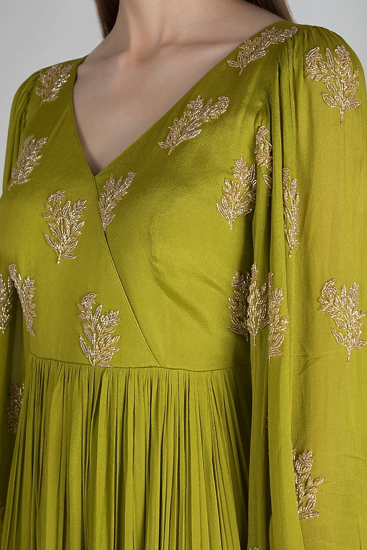 Olive Green Embroidered Wedding Anarkali With Dupatta by Ease at Pernia's Pop Up Shop